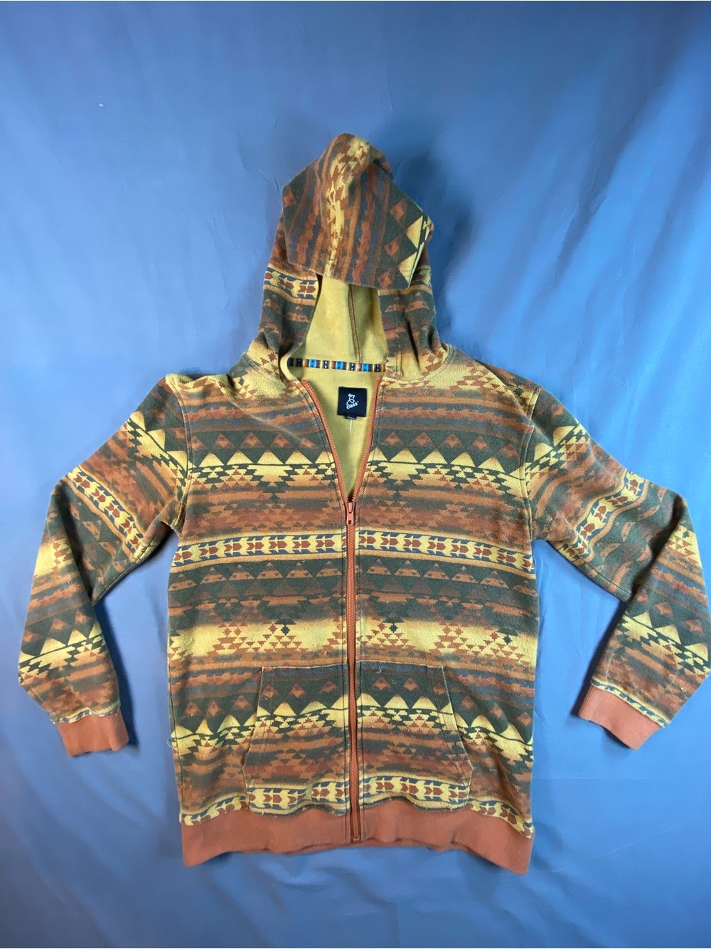 art class Men's Zip Hoodie in Rust, Olive & Mustard Aztec Print